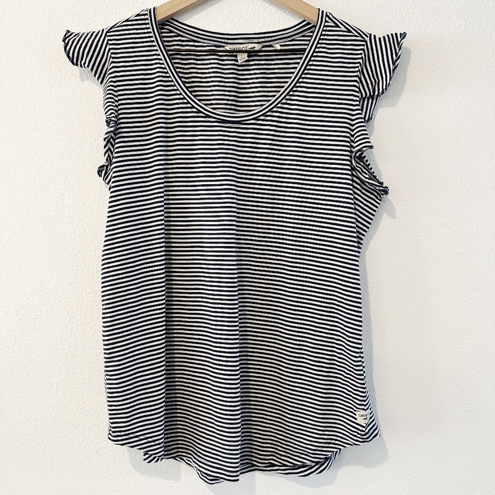 Toad & Co Organic Cotton Striped Frill Sleeve Tee Shirt |P3